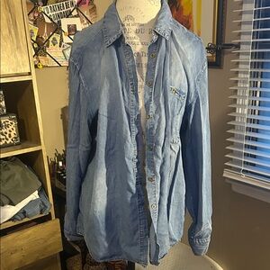 Chic Soul Denim Button Down Shirt- 1X